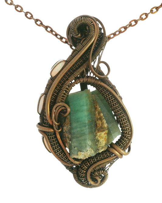 Natural Emerald + Copper wirewrap