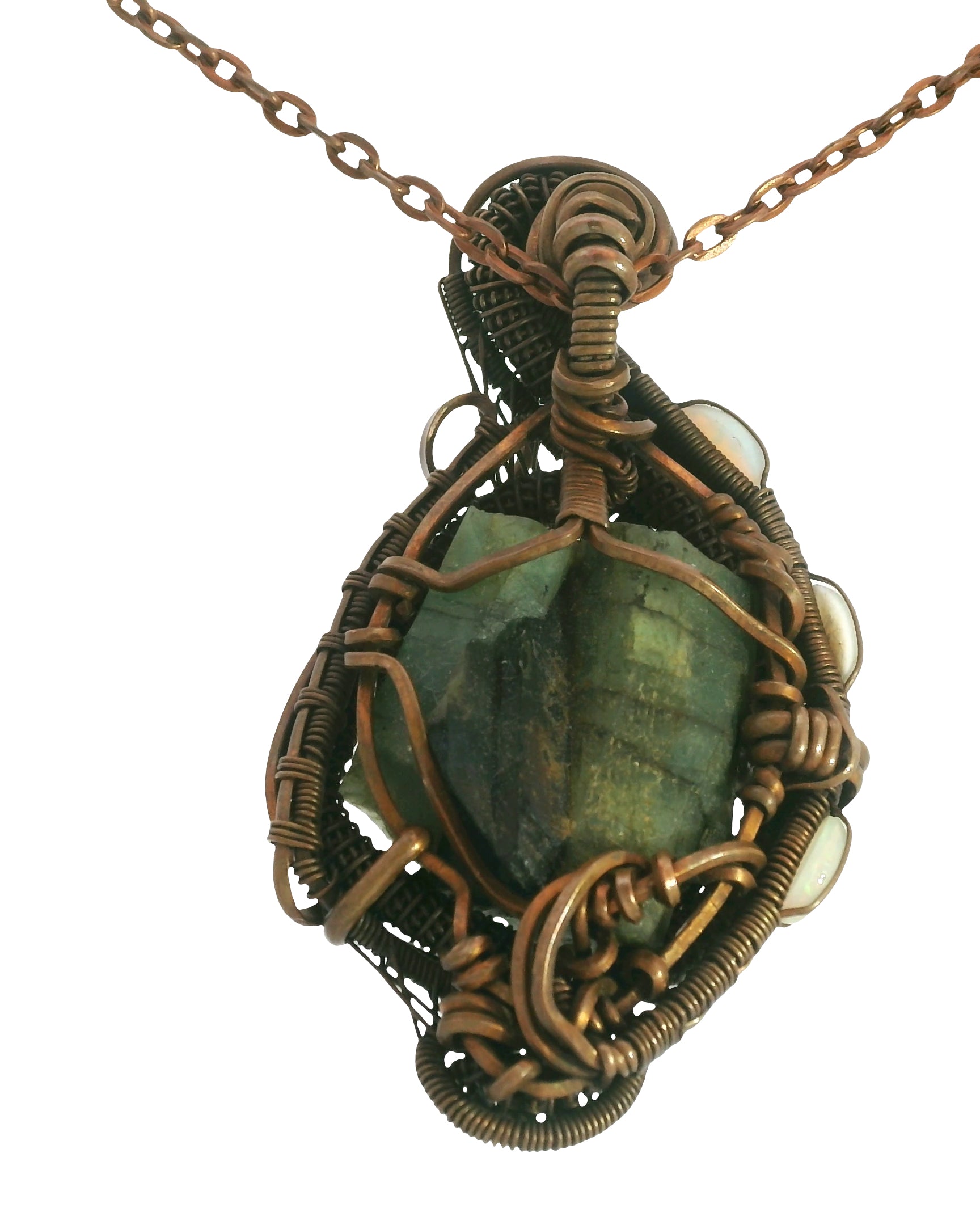 Natural Emerald + Copper wirewrap