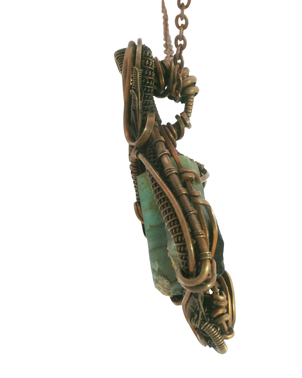 Natural Emerald + Copper wirewrap